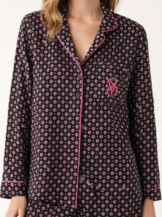 Victoria's Secret Other - Victoria's Secret Pajama Top Black Pink Geometric Size Small